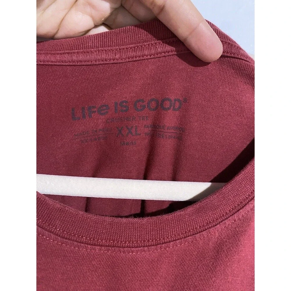 Life is Good Shirt Men XXL Burgundy Beer Happy Crusher Long Sleeve Casual Travel